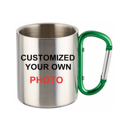 Sublimation Customized DIY photo print 180ml stainless steel travel mug Camping Carabiner Mug