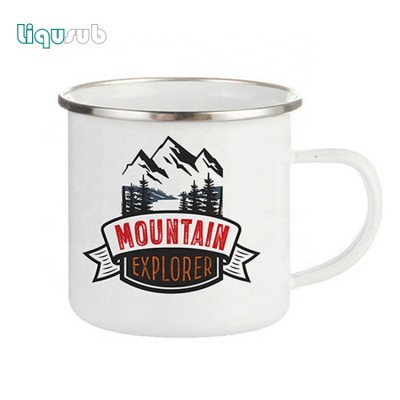 New Sublimation Blank Enamel Mug with Stainless Steel Rim For DIY Personalized LOGO Photo Printing