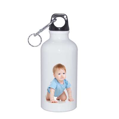 Customized logo print 600ml Sublimation aluminium water bottle with Carabiner keychain lid